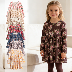 DC เดรสเด็กผู้หญิงฤดูหนาวอบอุ่น ฟลีสขัด เดรสเด็กแขนยาว แบบสบายๆ พิมพ์ลายดอกไม้และสัตว์ ชุดเด็กอายุ 2-7 ปี - Product Image 1