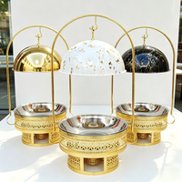 Lefeng Luxe 8L Réchaud de buffet suspendu en acier inoxydable avec cadre en fer, chauffage à la vapeur, finition dorée, économie d'énergie, contrôle manuel de la température