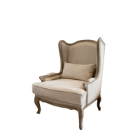 Fauteuil classique en bois massif, revêtement en tissu crème, design moderne, chaise de loisirs, monoplace, hauteur réglable, rembourrage en éponge