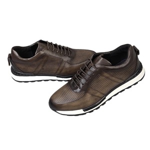 Chaussures décontractées en cuir pour hommes, à lacets, bout rond, respirantes, semelle extérieure en caoutchouc, semelle intermédiaire en EVA, toutes saisons, couleur unie - Product Image 5