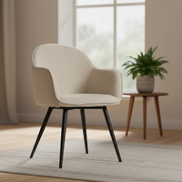 Fauteuil de cuisine élégant et confortable, recouvert de tissu en lin, avec pieds en métal noir