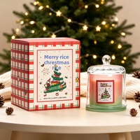 Ensemble cadeau de bougies parfumées à la cire de soja faites à la main en forme de tasse sur le thème de Noël Bai Mi avec boîte de couverture en cloche dorée