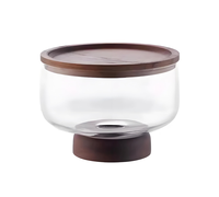 Bol à fruits en verre borosilicaté écologique avec bord doré et couvercles en bois Plateau de service à pied pour le salon ou la réception