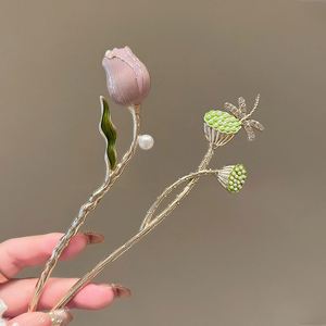 Vintage <b>Sweet</b> <b>Flower</b> Hairpin for Women Elegant Metal Enamel Hair Stick Spring <b>Flower</b> Element Hairpin Hanfu Hair Accessories - Product Image 4