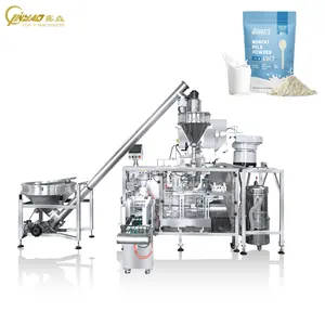 Nonfat Dry Milk 4 station Doypack Packing Machine Milk Powder Zipper Bag Packaging Machine With Vibration Bowl Scoop Feeder