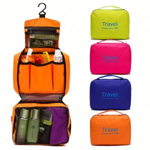 300D Sport Style Portable Toiletry Bag with Hook Zipper Closure Oxford Cosmetic Case for Girls Custom Logo Promotional Use - Product Image 1