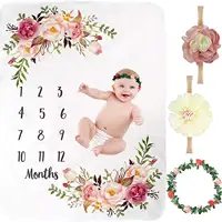 Cadeau amusant pour bébé nouveau-né 100% polyester nombre de mois bébé étape réception couverture avec couronne et bandeaux de fleurs