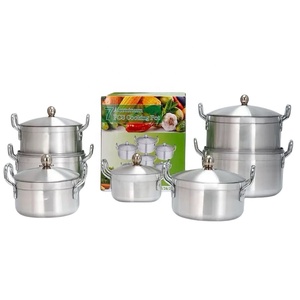 Batterie de cuisine <span class=keywords><strong>en</strong></span> aluminium poli au sable, 6 pièces, 16-28 cm, avec couvercles, très demandée sur le marché ouest-africain - Product Image 4
