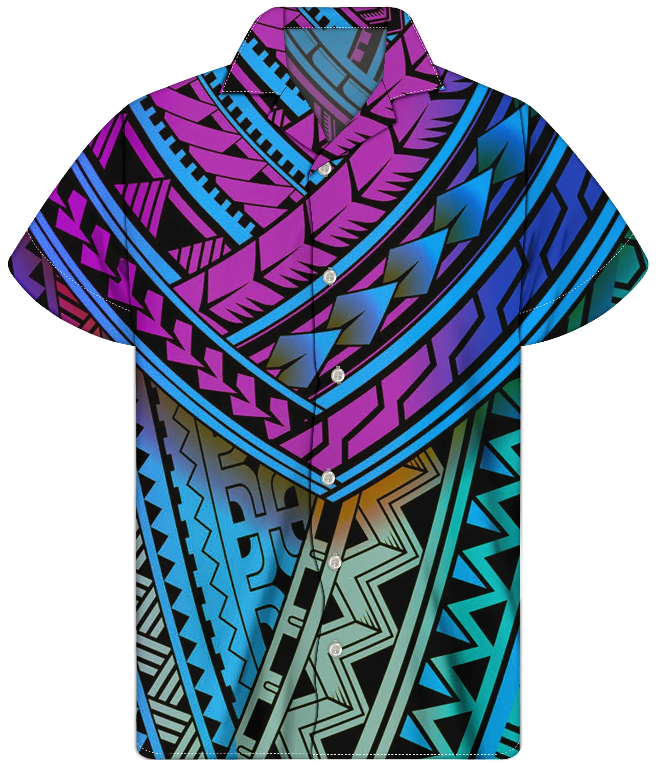 Rshubino Polynesian Tribal bedruckte Hemden für Männer Vintage Custom Logo Herren hemden Stilvolle Summer Beach Plus Size Shirts