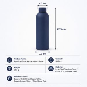 Bouteille d'eau sport isolée sous vide en acier inoxydable de 500 ml avec logo d'entreprise imprimé sur mesure, finition mate en caoutchouc - Product Image 3