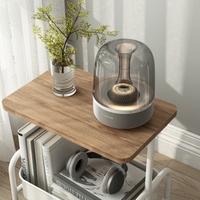 Chariot de rangement à roulettes Joyings à 2 niveaux avec plateau en bois et panier en maille métallique pour table d'appoint de cuisine et étagère utilitaire