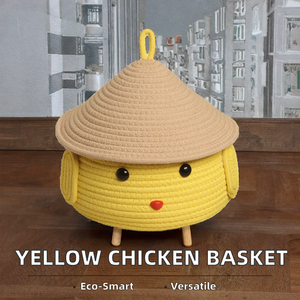Cesta de Almacenamiento de Escritorio con Diseño de Pollo Amarillo de Dibujos Animados, Cesta de Almacenamiento para el Hogar con Cuerda de Algodón, Cesta Organizadora - Product Image 2