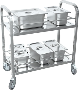 2 Tier Stainless Steel Mobile Beverage <b>Serving</b> Cart, Commercial Wheeled Drink Storage <b>Trolley</b> for Hotel Restaurant Bar Catering - Product Image 3