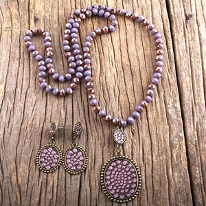 אופנה נשים מתנה Boho תכשיטי סט זכוכית ארוך מסוקס מתכת ריינסטון פייב זרוק קריסטל זכוכית חרוזים שרשרת עגיל סט - Product Image 5