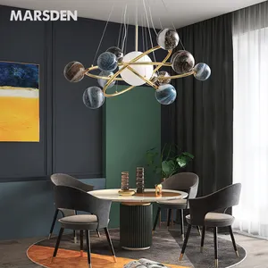 Moderne Luxe Home Hotel Woonkamer Decoratieve Gouden Kroonluchter Lamp Globe Maan Planeet Glas Led Hanglamp