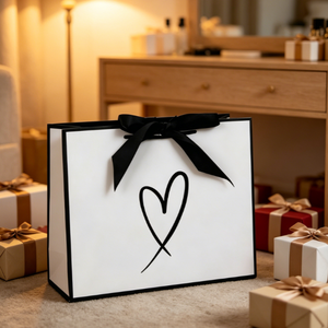 Custom Logo Black Line Heart <b>Gift</b> Paper <b>Bag</b> Black Silk Ribbon Handle Elegant Wedding Birthday <b>Small</b> Present Carry <b>Bag</b> - Product Image 2