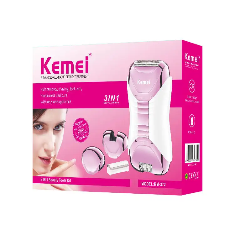 Kemei KM-372 Woman's Epilator 3in1 Hair Removal Machine Electric Rechargeable Lady Shaving Trimmer Hair Removal