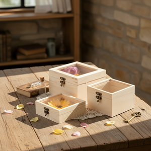 Boîte à emporter <span class=keywords><strong>rectangulaire</strong></span> artisanale <span class=keywords><strong>en</strong></span> <span class=keywords><strong>bois</strong></span> avec fenêtre <span class=keywords><strong>en</strong></span> verre, boîte cadeau de mariage <span class=keywords><strong>en</strong></span> <span class=keywords><strong>bois</strong></span> brut à faire soi-même avec couvercle à charnières - Product Image 2