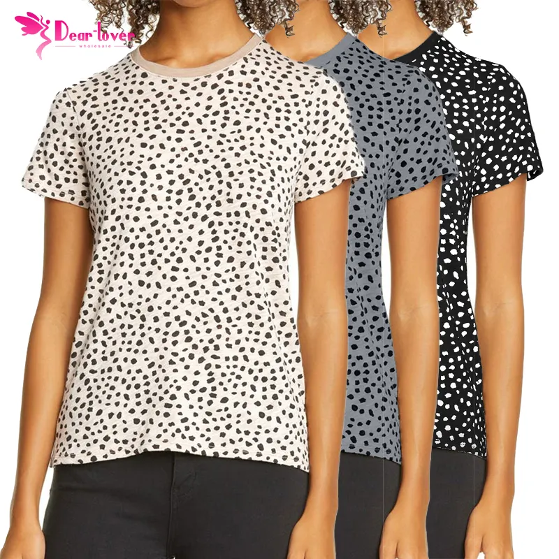 New Design Elegant Apricot Cheetah Print O-neck Short Sleeve T Shirt Tops Woman