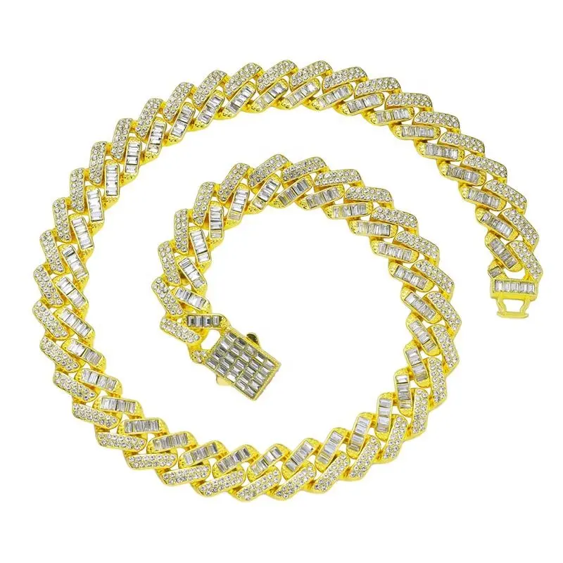 2023 nouveauté glacé printemps boucle bijoux alliage et strass Hip Hop 15MM chaîne cubaine hommes collier