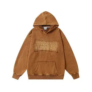 Custom Groothandel Low Moq Reverse Weave Applique Stiksels Hoodie Casual Y 2K Terry Applique Capuchon Hoodie