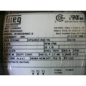 Motor de CA Fraccionario Trifásico Weg 2W01.Te0ic0x0x de Cobre, 32 Libras - Product Image 3