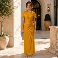 Robe longue de soirée élégante jaune à sequins, asymétrique, plissée, ajustée, longueur ras du sol, pour gala et occasions formelles