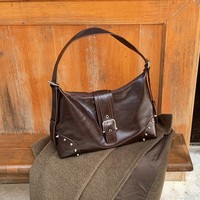 Bolso Hobo de Cuero Encerado Vintage para Mujer con Remaches Metálicos y Correa de Hebilla, Gran Capacidad, Bolso de Hombro Cruzado/Axilar