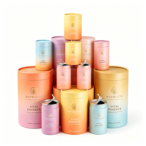 High Quality Custom Gradient Vitamin Paper Tube Packaging with Peel Off Lid Luxury Food Grade Supplement Canister Custom Logo - Product Image 1