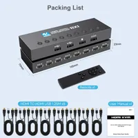 Hardrock WS-QC-U801 USBX4 8X1 KVM-Switch mit 4K60Hz-Unterstützung Fernbedienung Schwarze Epoxidbeschichtung für Rechenzentren
