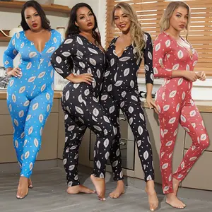 Toptan özel tulum pijama onesies Butt Flap bayan artı boyutu sevgililer günü yetişkin tek parça Onesie