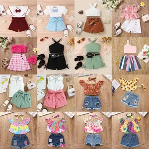 New cartoon children's printed set Girls summer children's short sleeve set on sale at a low price