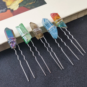 Nueva Horquilla de Cuarzo <span class=keywords><strong>Arua</strong></span> de Cristal Transparente con Acabado Rústico y Elegante, Columna de Cristal, Accesorios para el Cabello con Puntas de Piedras Curativas - Product Image 1