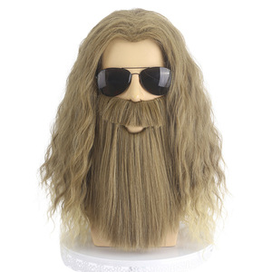 Perruque transfrontalière, Halloween Anime, Perruque de cosplay avec barbe, Costume de homme des cavernes, Coiffe marron - Product Image 2