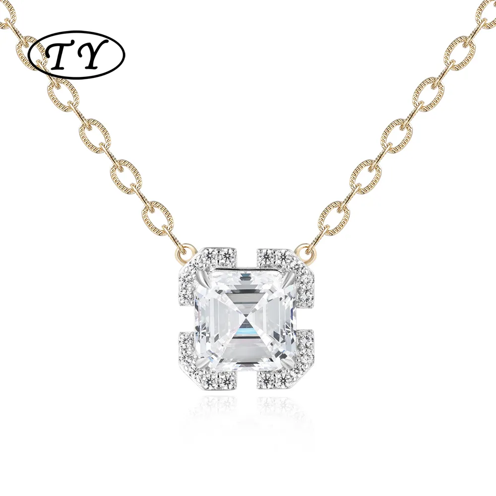 TY Jewelry Nouvelle tendance de la mode Collier en argent sterling 925 5A zircon diamant blanc rectangulaire pagode pierres précieuses à haute teneur en carbone pour femmes