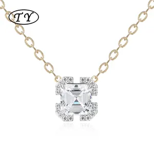 Ty Đồ trang sức xu hướng thời trang mới 925 Sterling Bạc 5A zircon trắng kim cương hình chữ nhật Chùa Đá Quý carbon cao Vòng cổ nữ