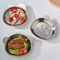 Ensemble d'assiettes et de bols à soupe minimalistes en acier inoxydable épaissi 316/304 avec visages d'animaux de dessin animé, assiettes pour aliments complémentaires pour enfants