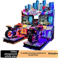 Équipement de jeu vidéo à grande échelle Double course de moto dynamique dans la salle de jeu commerciale à pièces de simulation de nouvelle ville