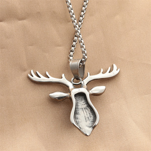 Colgante de cabeza de ciervo de acero inoxidable yunnique con incrustaciones de turquesa, collar unisex, regalo, joyería de moda con forma de animal, 280607 - Product Image 2