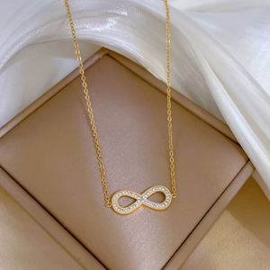 Collar de Acero Inoxidable con Colgante de Número 8 e Inicial, Cadena de Clavícula con Diamantes Brillantes - Product Image 4