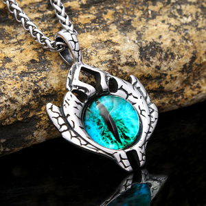 Yunnique – collier avec pendentif œil de Dragon en acier inoxydable pour hommes, bijoux à la mode, Style Hip Hop, design géométrique, chaîne à sertissage - Product Image 3