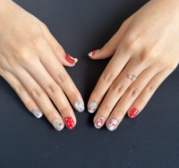 Faux ongles à presser My Melody Cherry Bow Rouge Argent, faits main, peints à la main, effet 3D, réutilisables, application facile