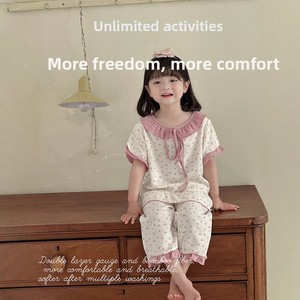 סט חצאית גזה מודפסת עם הדפס מצויר, בגדי בית לילדים, סט מכנסיים קצרים לילדות לקיץ, סופגי לחות - Product Image 4