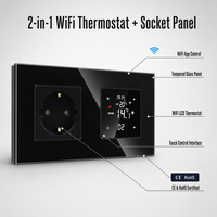 Thermostat WiFi à écran tactile avec affichage de l'heure et du jour, avec prise EU pour montage mural, panneau en verre trempé, taille 86*157mm