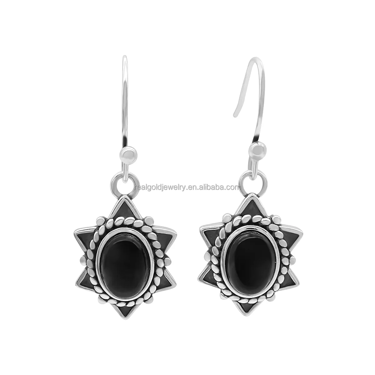 Boucles d'oreilles en argent S925 en agate noire de style sombre à la mode avec un design ancien cadeau élégant pour femme petite amie pour la fête de mariage