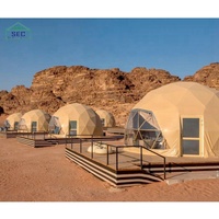 Dôme Géodésique d'Extérieur Quatre Saisons pour l'Hiver, Tente de Camping Igloo avec Toit Transparent, Poêle et Salle de Bain