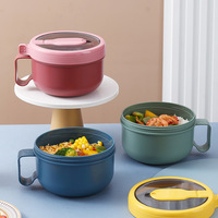Boîte à lunch ronde pour soupe de nouilles, cuillère intégrée, anti-fuite, hermétique, compatible micro-ondes, 900 ml, sans BPA, portable pour l'école et le bureau