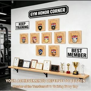 Wooden honeycomb <b>combination</b> medal display rack, <b>square</b> wall hanging rack for living room and bedroom background wall, suitable - Product Image 3