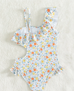 Maillot de bain asymétrique à volants pour fille, col licou, à lacets, imprimé fleur, vêtements d'été pour bébé, tendance Offre Spéciale - Product Image 2