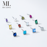 Boucles d'oreilles clous minimalistes Mylove personnalisées en argent sterling 925 plaqué rhodium avec pierres de naissance colorées CZ pour 12 mois, vente en gros